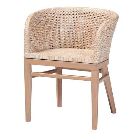 Bali & Pari Papua Modern Bohemian Antique White Washed Rattan and Mahogany Wood Dining Chair 243-13489-ZORO